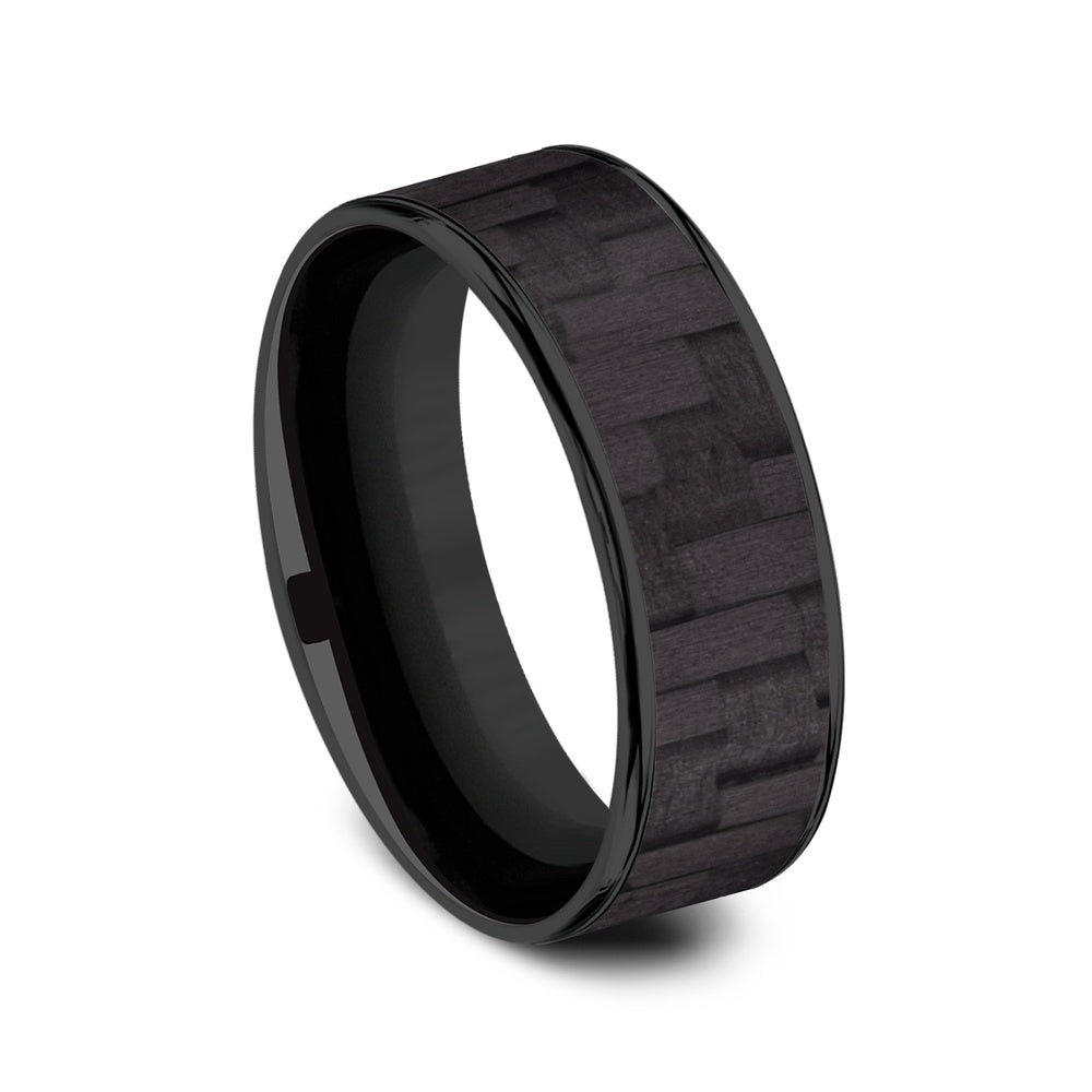 The Shadow Men's Wedding Band in Black Titanium and Black Carbon Fiber - 7.5mm Width by Forge