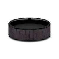 The Shadow Men's Wedding Band in Black Titanium and Black Carbon Fiber - 7.5mm Width by Forge