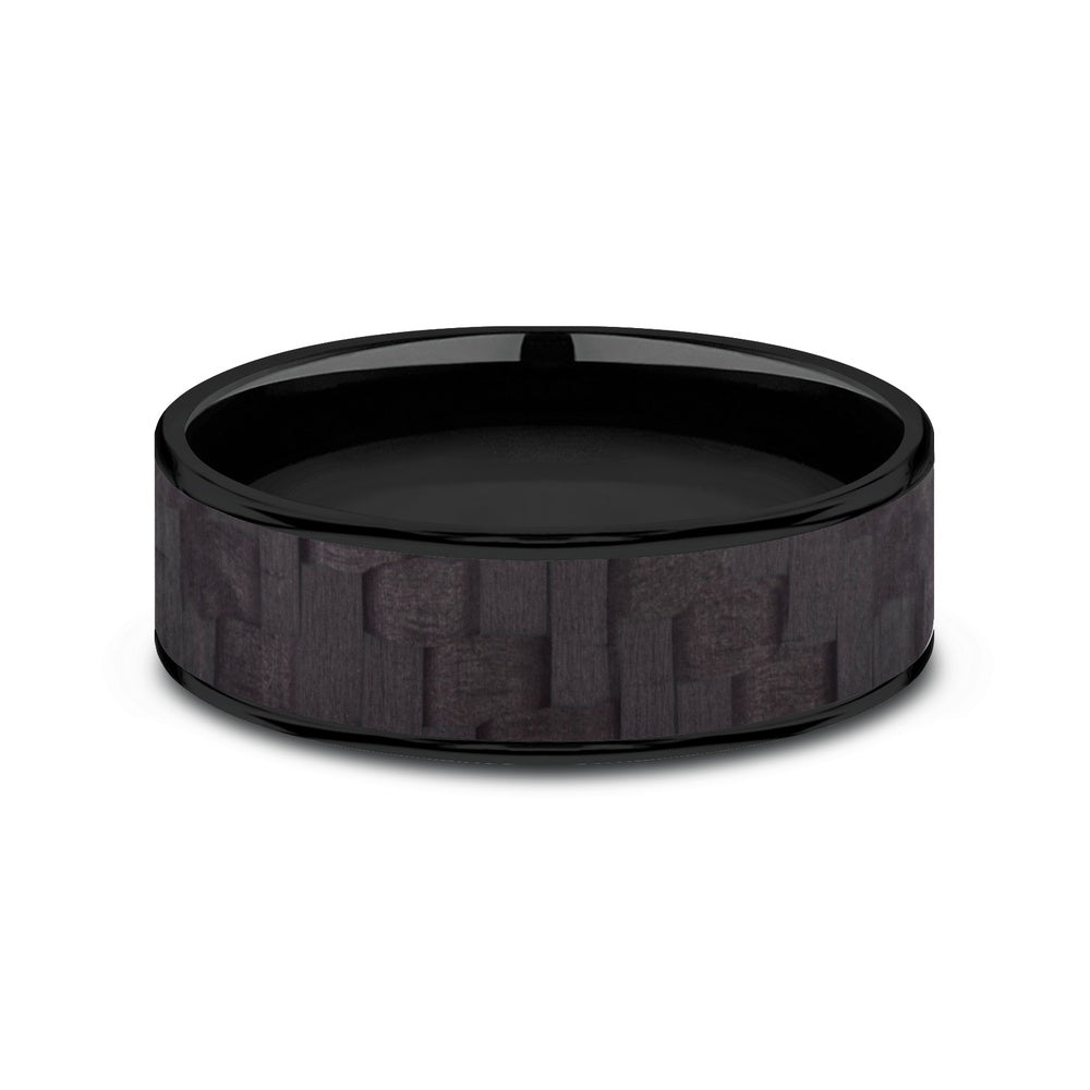 The Shadow Men's Wedding Band in Black Titanium and Black Carbon Fiber - 7.5mm Width by Forge