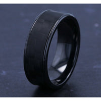 The Shadow Men's Wedding Band in Black Titanium and Black Carbon Fiber - 7.5mm Width by Forge