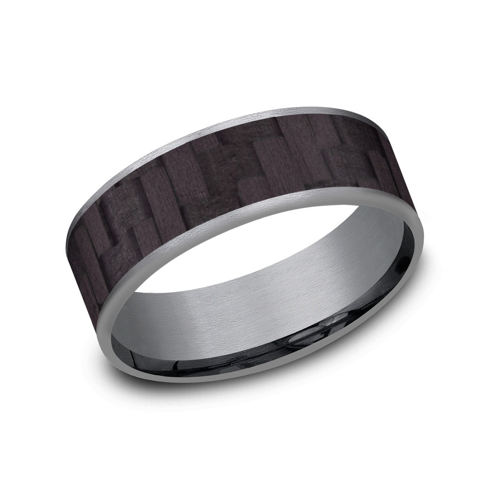 The Shadow Men's Wedding Band in Grey Tantalum and Black Carbon Fiber - 7.5mm Width by Tantalum