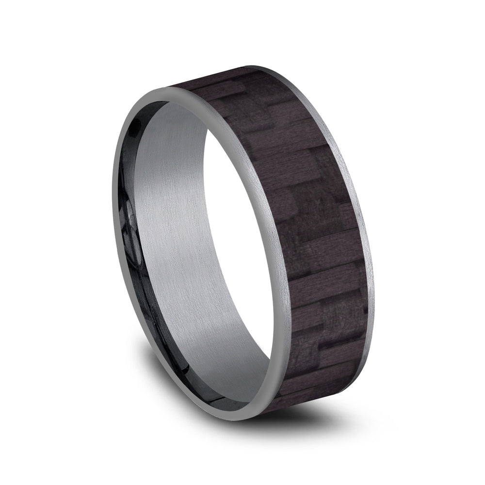 The Shadow Men's Wedding Band in Grey Tantalum and Black Carbon Fiber - 7.5mm Width by Tantalum