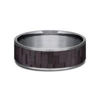 The Shadow Men's Wedding Band in Grey Tantalum and Black Carbon Fiber - 7.5mm Width by Tantalum