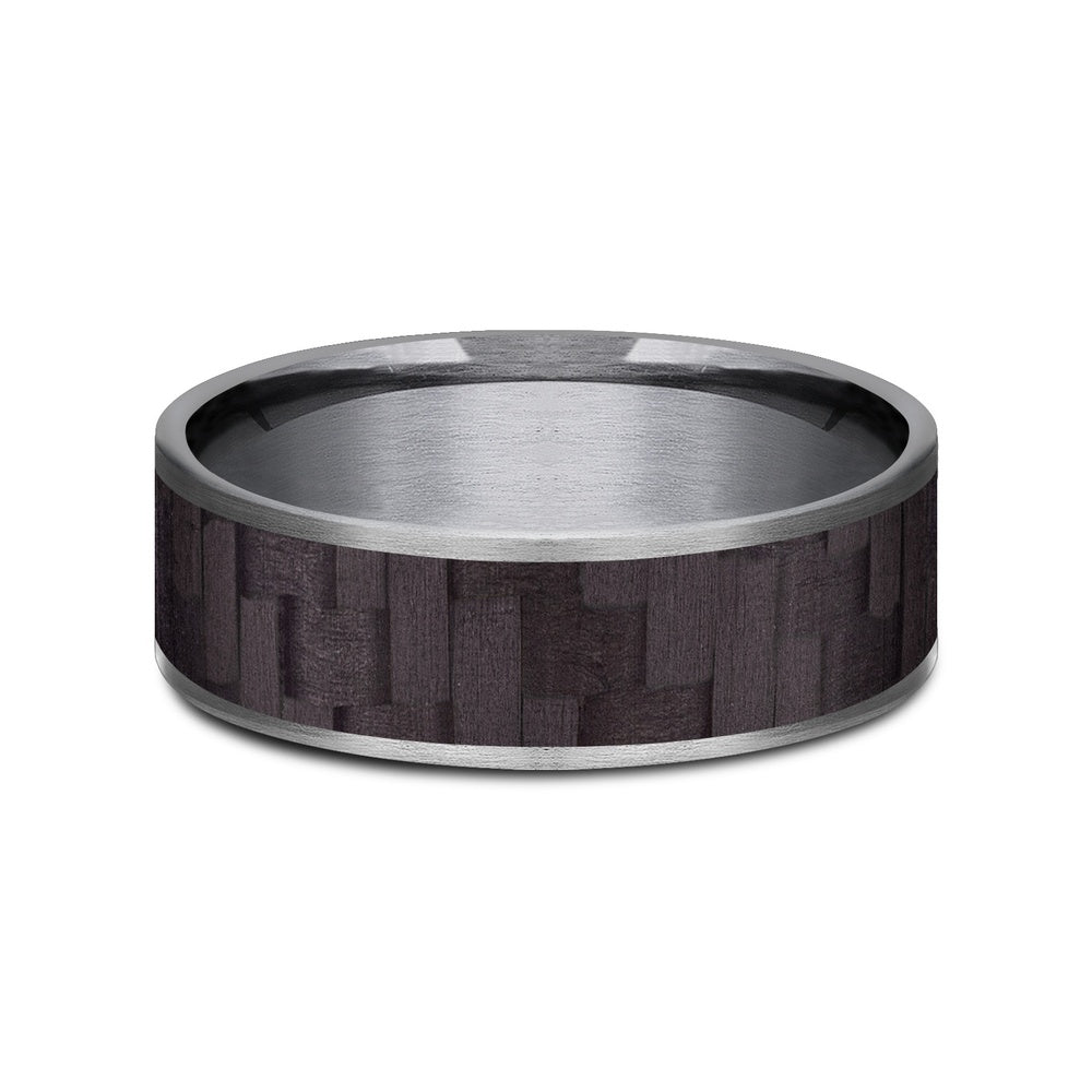 The Shadow Men's Wedding Band in Grey Tantalum and Black Carbon Fiber - 7.5mm Width by Tantalum