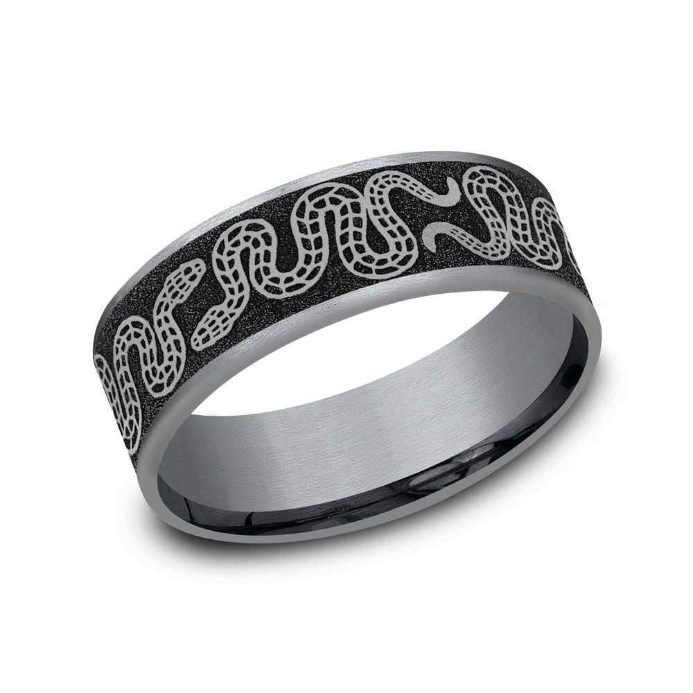 The Sidewinder Men's Wedding Band in Grey Tantalum and Grey/Black Titanium - 7.5mm Width by Brook and Branch