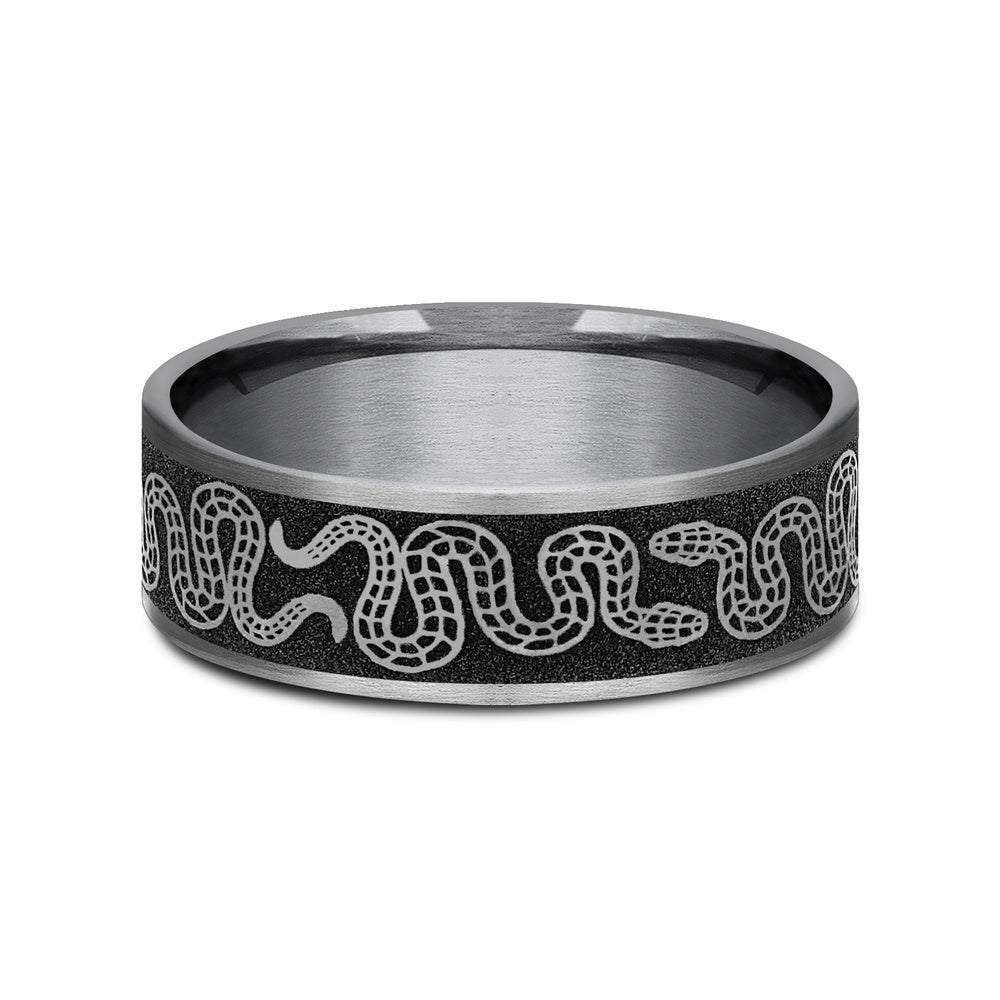 The Sidewinder Men's Wedding Band in Grey Tantalum and Grey/Black Titanium - 7.5mm Width by Brook and Branch