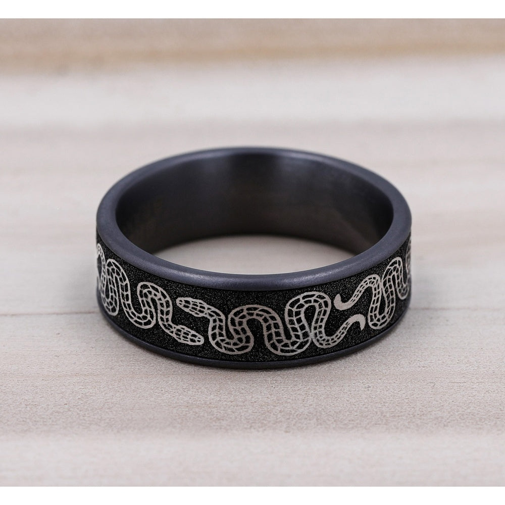 The Sidewinder Men's Wedding Band in Grey Tantalum and Grey/Black Titanium - 7.5mm Width by Brook and Branch