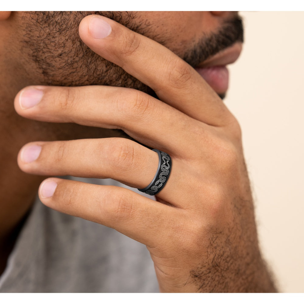 The Sidewinder Men's Wedding Band in Grey Tantalum and Grey/Black Titanium - 7.5mm Width by Brook and Branch