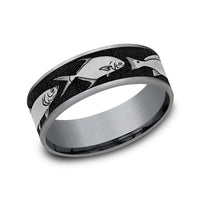 The Skiff Men's Wedding Band in Grey Tantalum and Grey/Black Titanium - 7.5mm Width by Brook and Branch