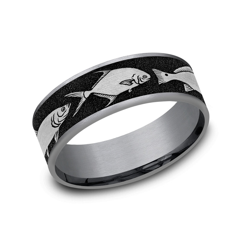 The Skiff Men's Wedding Band in Grey Tantalum and Grey/Black Titanium - 7.5mm Width by Brook and Branch