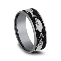 The Skiff Men's Wedding Band in Grey Tantalum and Grey/Black Titanium - 7.5mm Width by Brook and Branch