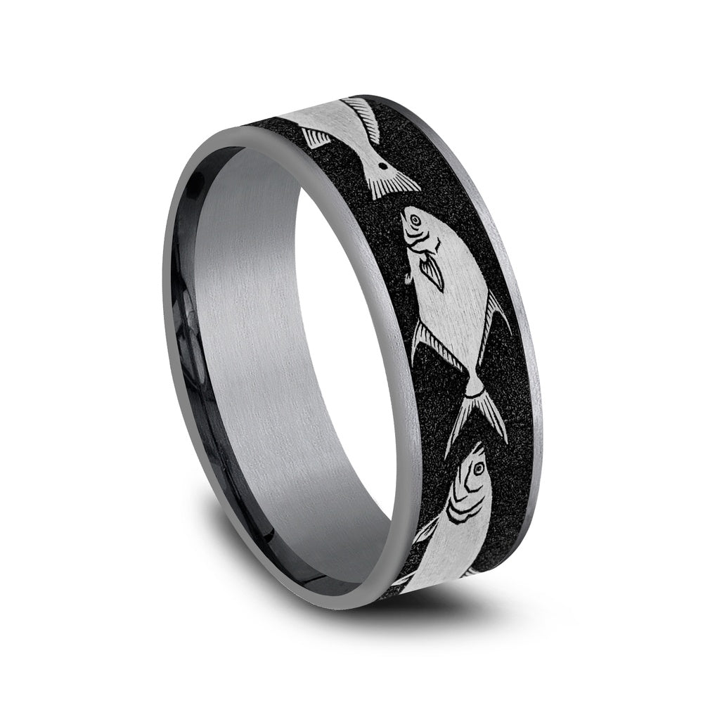 The Skiff Men's Wedding Band in Grey Tantalum and Grey/Black Titanium - 7.5mm Width by Brook and Branch