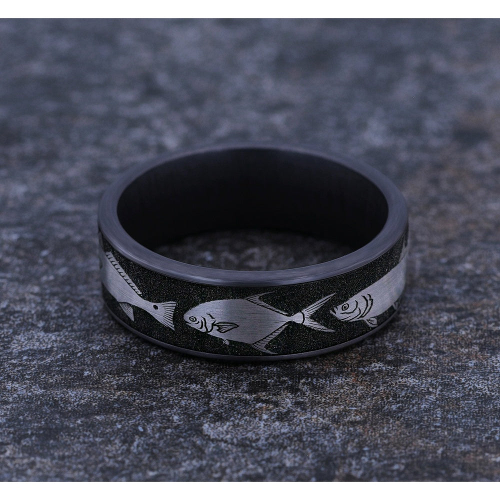 The Skiff Men's Wedding Band in Grey Tantalum and Grey/Black Titanium - 7.5mm Width by Brook and Branch