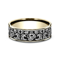 The Skull King Men's Wedding Band in 14K Yellow Gold and Grey/Black Titanium - 7.5mm Width by Ammara Stone