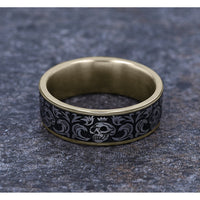 The Skull King Men's Wedding Band in 14K Yellow Gold and Grey/Black Titanium - 7.5mm Width by Ammara Stone
