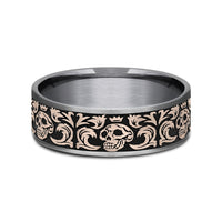 The Skull King Men's Wedding Band in Grey Tantalum and 14K Rose Gold - 7.5mm Width by Ammara Stone