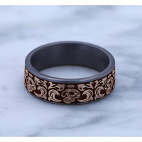 The Skull King Men's Wedding Band in Grey Tantalum and 14K Rose Gold - 7.5mm Width by Ammara Stone