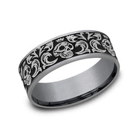 The Skull King Men's Wedding Band in Grey Tantalum and Grey/Black Titanium - 7.5mm Width by Tantalum