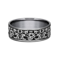 The Skull King Men's Wedding Band in Grey Tantalum and Grey/Black Titanium - 7.5mm Width by Tantalum