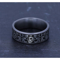 The Skull King Men's Wedding Band in Grey Tantalum and Grey/Black Titanium - 7.5mm Width by Tantalum