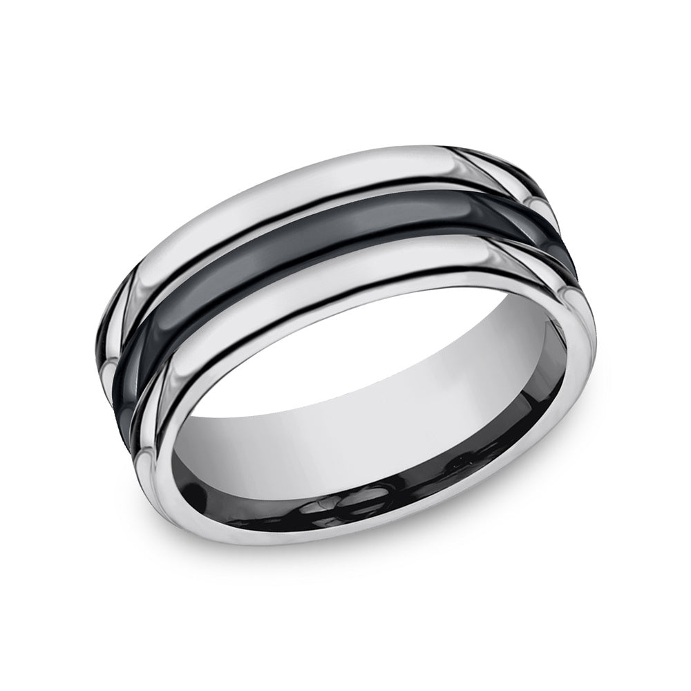 The Specter Men's Wedding Band in Tungsten and Black Ceramic - 8.5mm Width by Forge