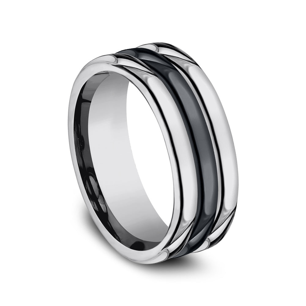 The Specter Men's Wedding Band in Tungsten and Black Ceramic - 8.5mm Width by Forge