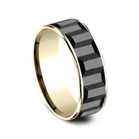 The Sprocket Men's Wedding Band in 14K Yellow Gold and Grey Tantalum - 7.5mm Width by Ammara Stone