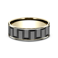 The Sprocket Men's Wedding Band in 14K Yellow Gold and Grey Tantalum - 7.5mm Width by Ammara Stone
