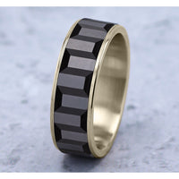 The Sprocket Men's Wedding Band in 14K Yellow Gold and Grey Tantalum - 7.5mm Width by Ammara Stone