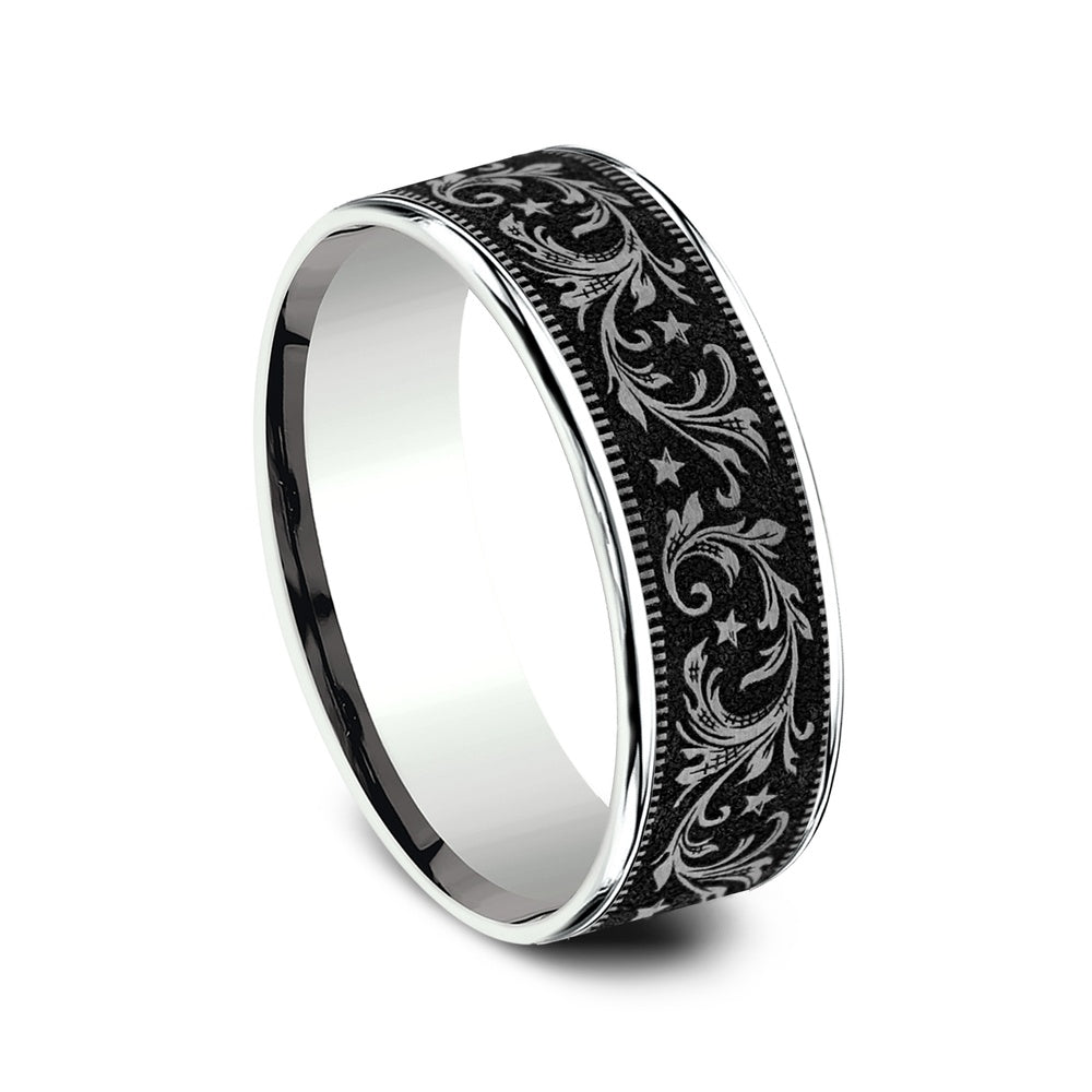 The Spur Men's Wedding Band in 14K White Gold and Grey/Black Titanium - 7.5mm Width by Brook and Branch