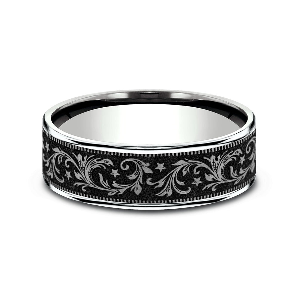 The Spur Men's Wedding Band in 14K White Gold and Grey/Black Titanium - 7.5mm Width by Brook and Branch