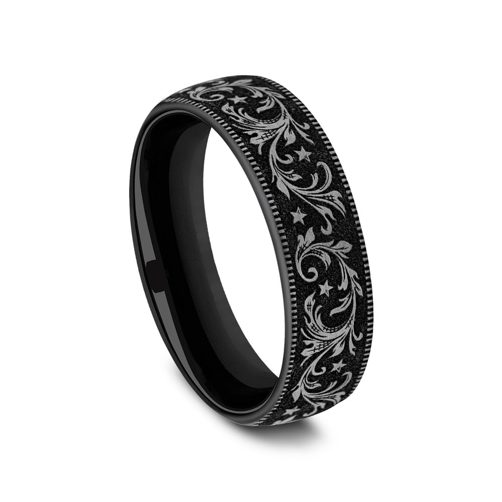 The Spur Men's Wedding Band in Grey/Black Titanium - 6.5mm Width by Brook and Branch