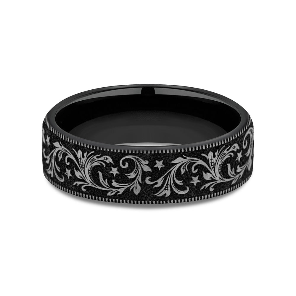 The Spur Men's Wedding Band in Grey/Black Titanium - 6.5mm Width by Brook and Branch