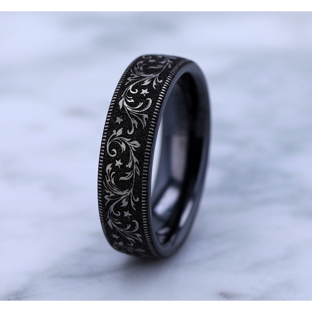 The Spur Men's Wedding Band in Grey/Black Titanium - 6.5mm Width by Brook and Branch