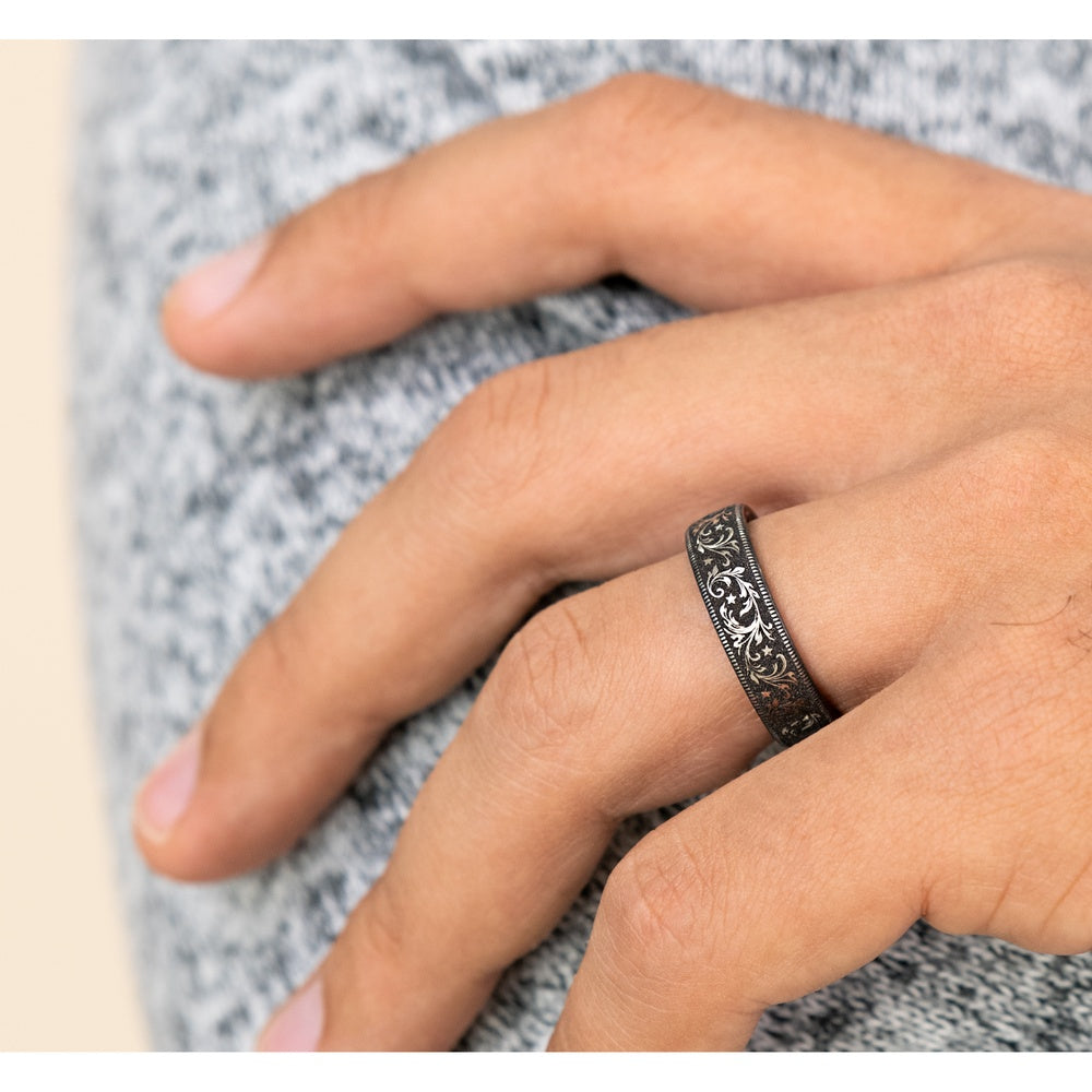 The Spur Men's Wedding Band in Grey/Black Titanium - 6.5mm Width by Brook and Branch