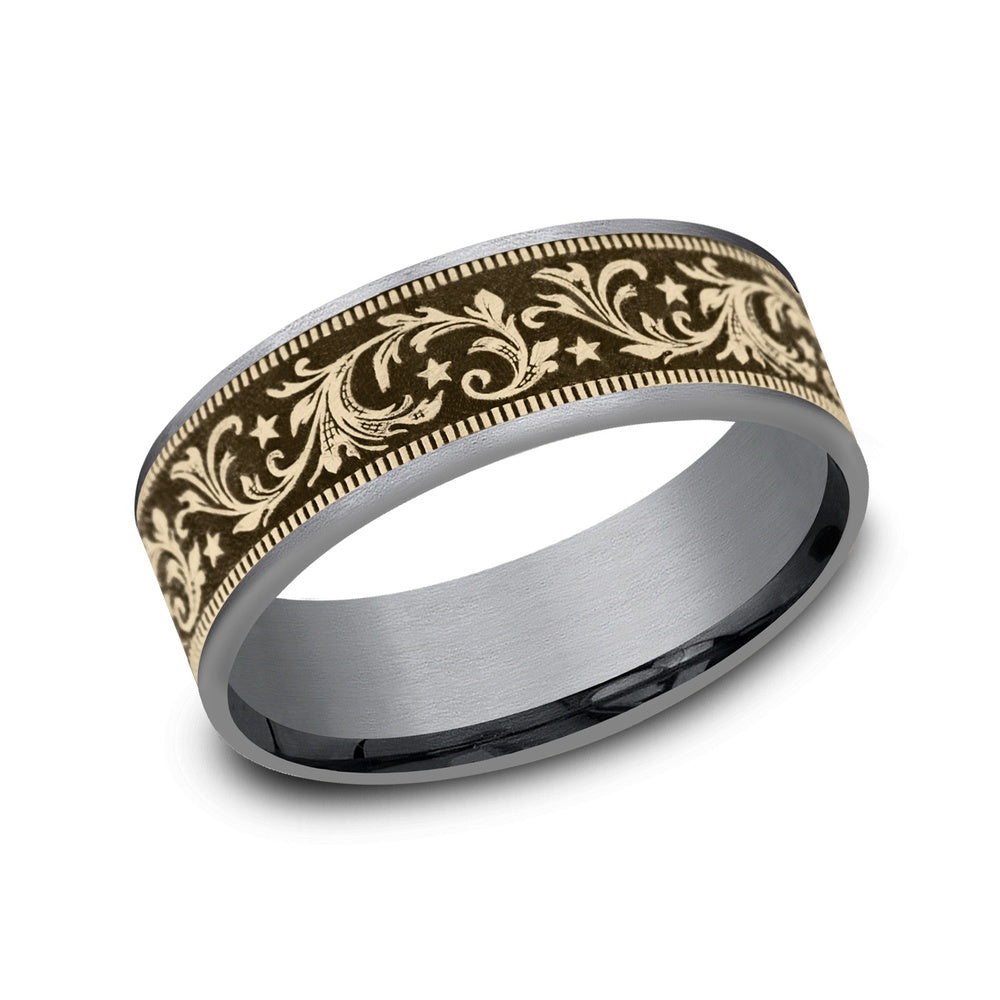 The Spur Men's Wedding Band in Grey Tantalum and 14K Yellow Gold - 7.5mm Width by Brook and Branch