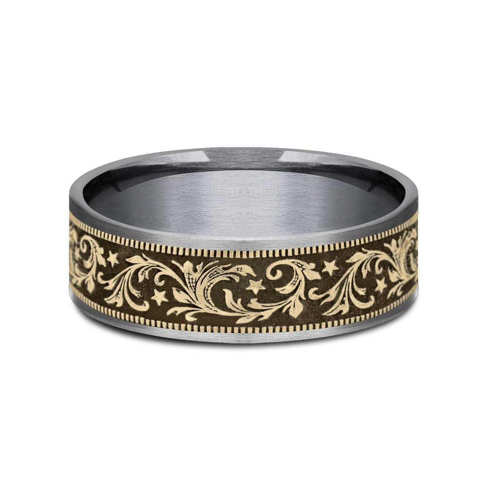 The Spur Men's Wedding Band in Grey Tantalum and 14K Yellow Gold - 7.5mm Width by Brook and Branch
