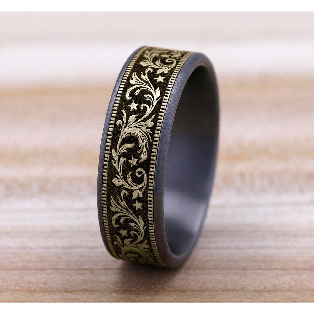The Spur Men's Wedding Band in Grey Tantalum and 14K Yellow Gold - 7.5mm Width by Brook and Branch