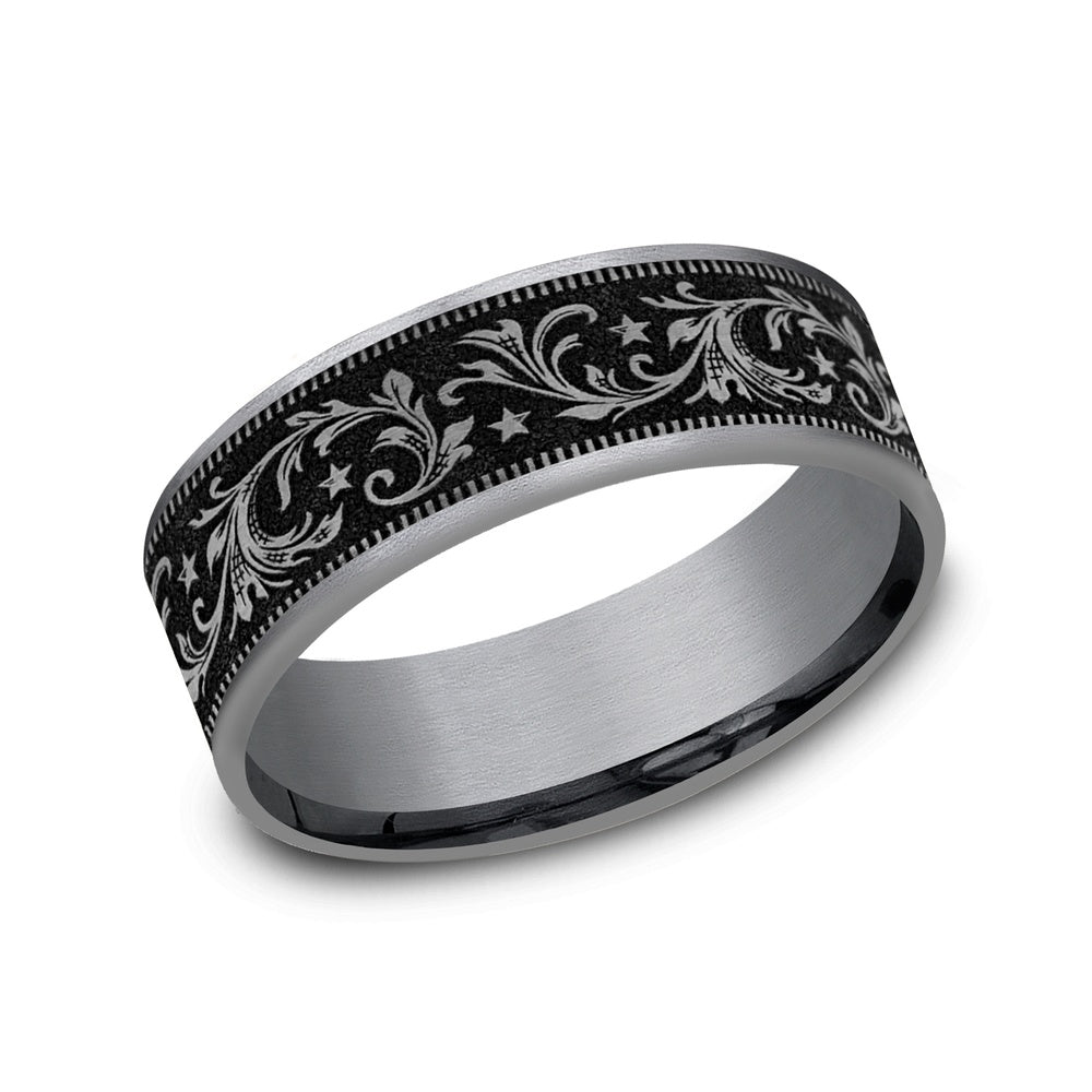 The Spur Men's Wedding Band in Grey Tantalum and Grey/Black Titanium - 7.5mm Width by Brook and Branch