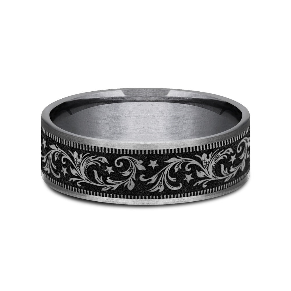 The Spur Men's Wedding Band in Grey Tantalum and Grey/Black Titanium - 7.5mm Width by Brook and Branch