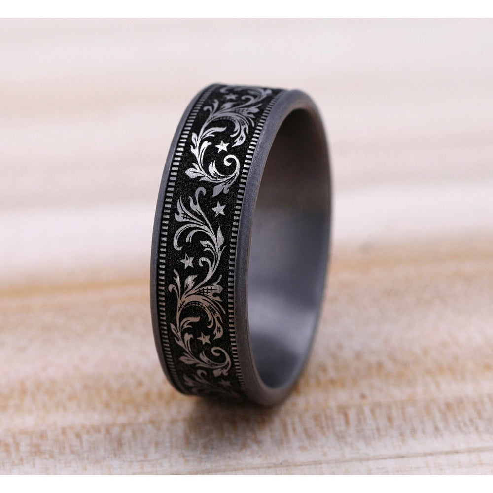 The Spur Men's Wedding Band in Grey Tantalum and Grey/Black Titanium - 7.5mm Width by Brook and Branch