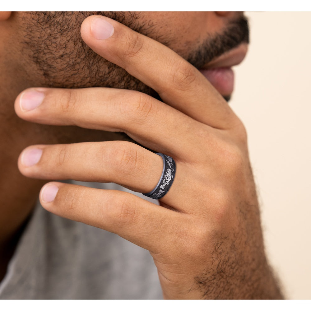 The Strike Men's Wedding Band in Grey Tantalum and Grey/Black Titanium - 7.5mm Width by Brook and Branch