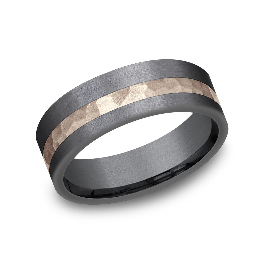 The Stryker Men's Wedding Band in Tantalum and 14K Rose Gold - 7mm by Ammara Stone