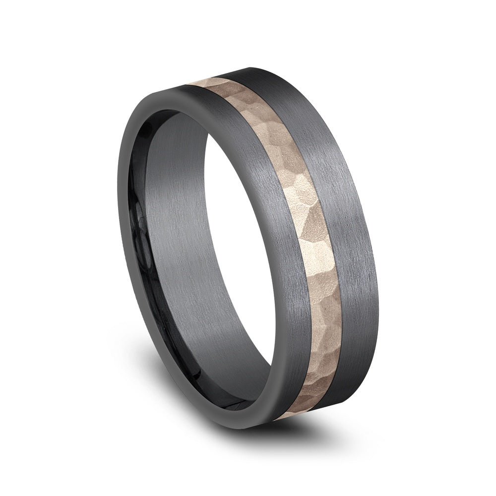 The Stryker Men's Wedding Band in Tantalum and 14K Rose Gold - 7mm by Ammara Stone