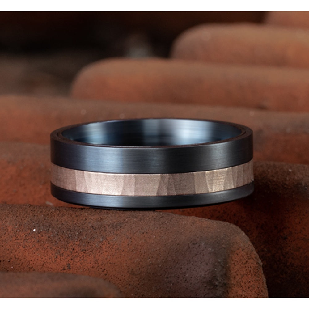The Stryker Men's Wedding Band in Tantalum and 14K Rose Gold - 7mm by Ammara Stone