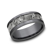 The Stud Men's Wedding Band in Grey Tantalum and 14K White Gold - 8mm Width by Ammara Stone