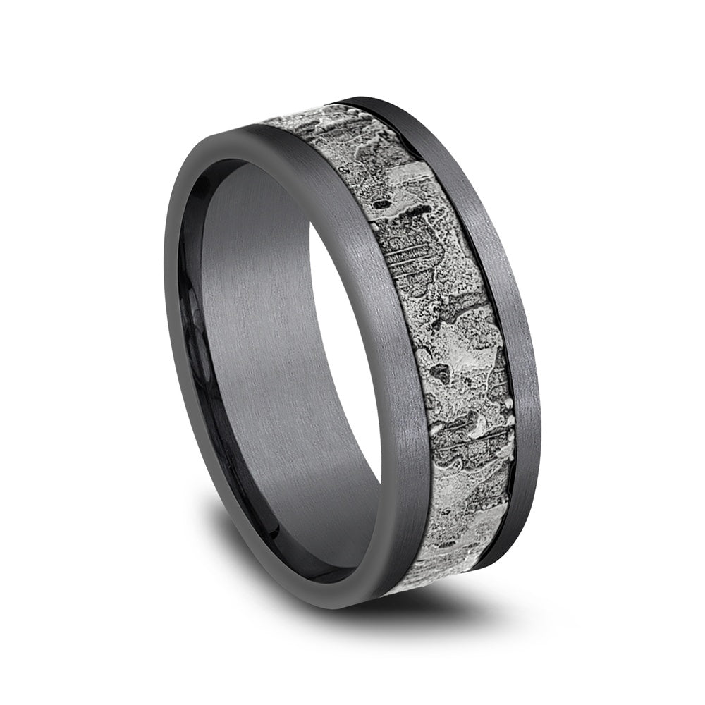 The Stud Men's Wedding Band in Grey Tantalum and 14K White Gold - 8mm Width by Ammara Stone