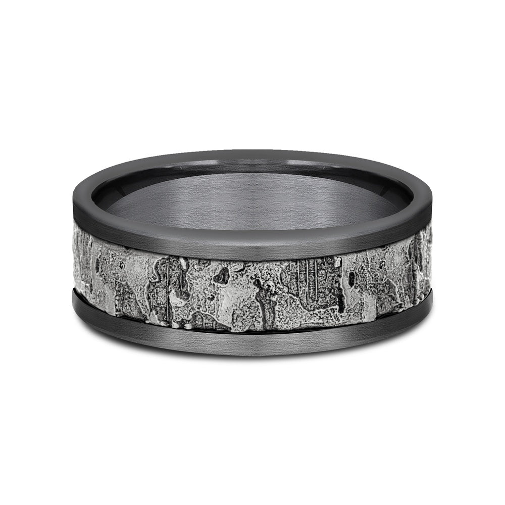 The Stud Men's Wedding Band in Grey Tantalum and 14K White Gold - 8mm Width by Ammara Stone