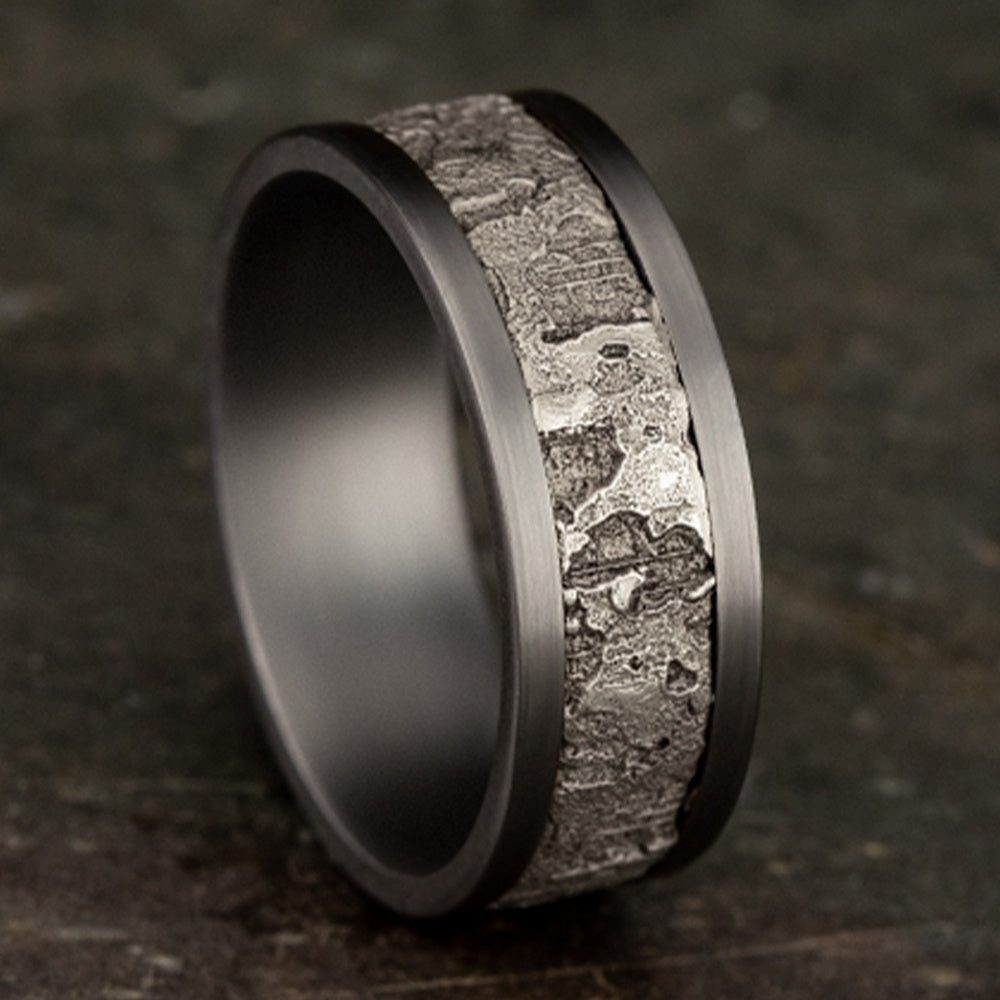 The Stud Men's Wedding Band in Grey Tantalum and 14K White Gold - 8mm Width by Ammara Stone