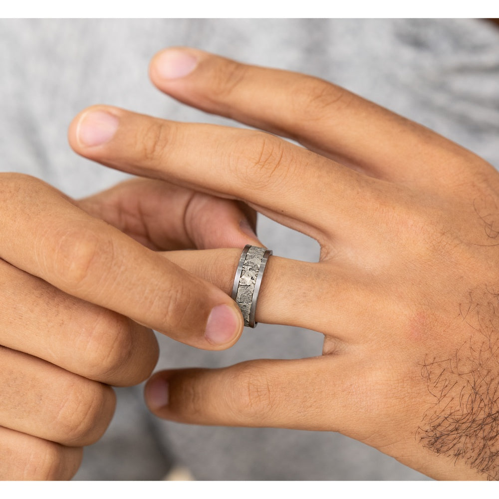 The Stud Men's Wedding Band in Grey Tantalum and 14K White Gold - 8mm Width by Ammara Stone